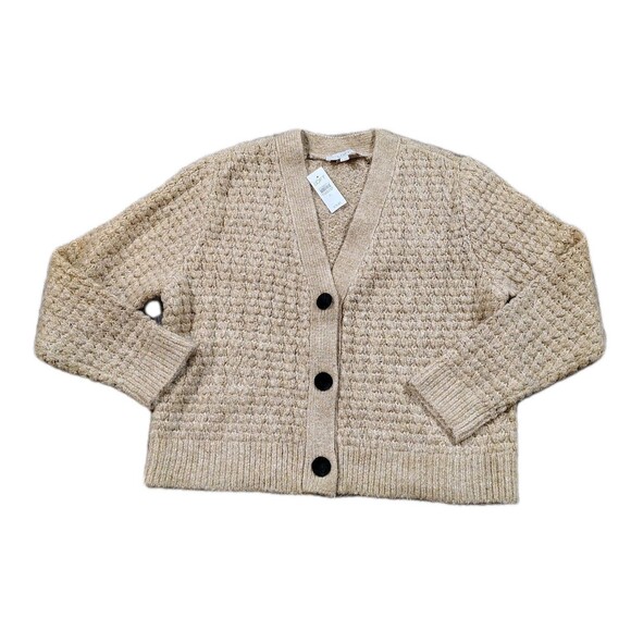 LOFT Chunky Knit Cardigan Sweater Camel Brown Button Front NWT Size XL - Picture 2 of 11